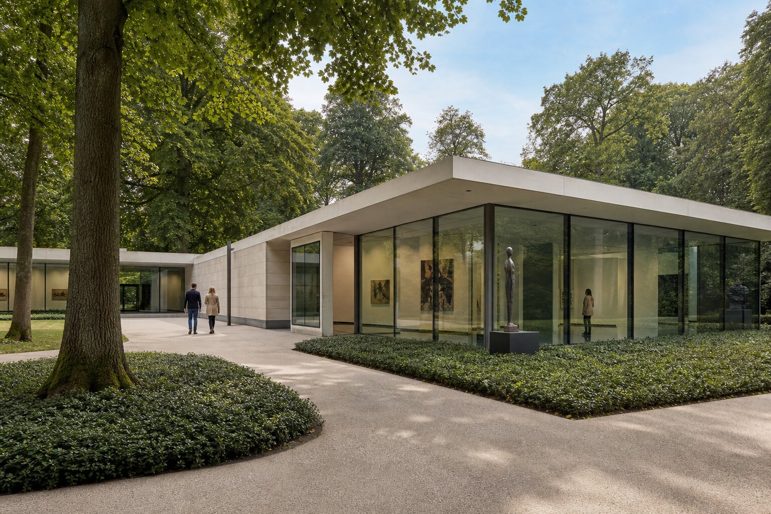 Modern kunstmuseum in een bosrijk park in Oranjewoud